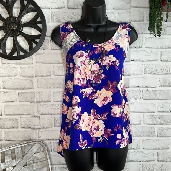 Le Lis Hi Lo Floral Lace Boho Hippie Tank Top Shirt Size Medium - Picture 4 of 6